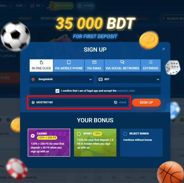 Register Mostbet promo code